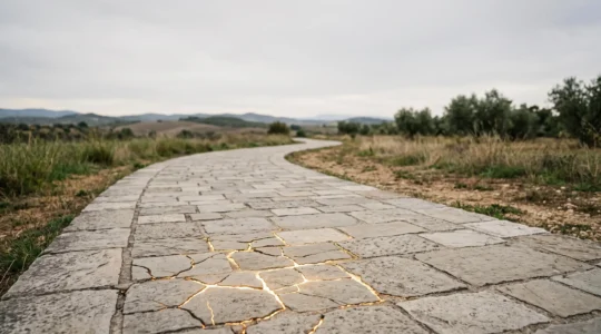 Loupe editoriale revelant des fissures lumineuses invisibles sur un chemin representant les frictions qui freinent la conversion