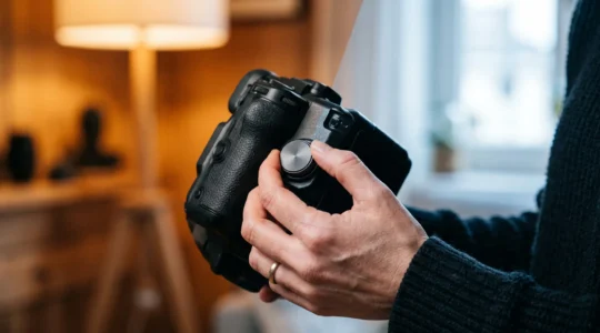 Photographe ajustant la balance des blancs de son appareil photo entre une lumière chaude et une lumière froide pour obtenir des couleurs naturelles