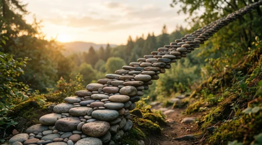 Escalier symbolique de pierres empilees illustrant la progression des decisions data-driven et la croissance du trafic web